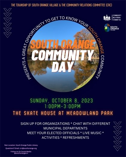 Community Day Sunday, Oct 8, 2023 1:00-3:00pm at the Skate House in Meadowland Park.
