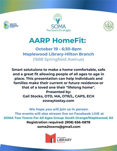 AARP Home Fit thursday Oct 19th Maplewood Library Hilton Branch 6:30 pm
