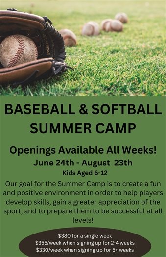 Baseball & Softball Summer Camp Registration Now Open!