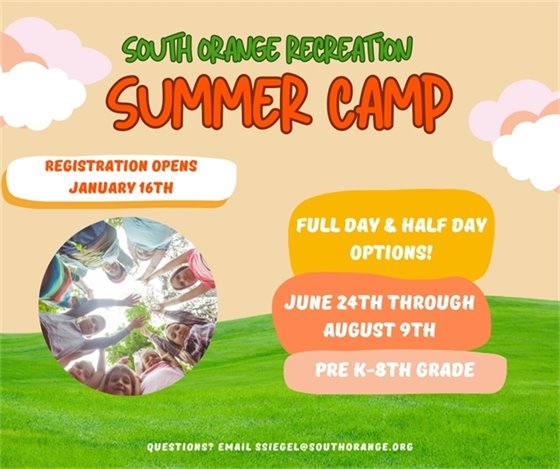 South Orange Recreation Summer Camp Registration opens on January 16th at 9 am. For ages pre-k through 8th grade