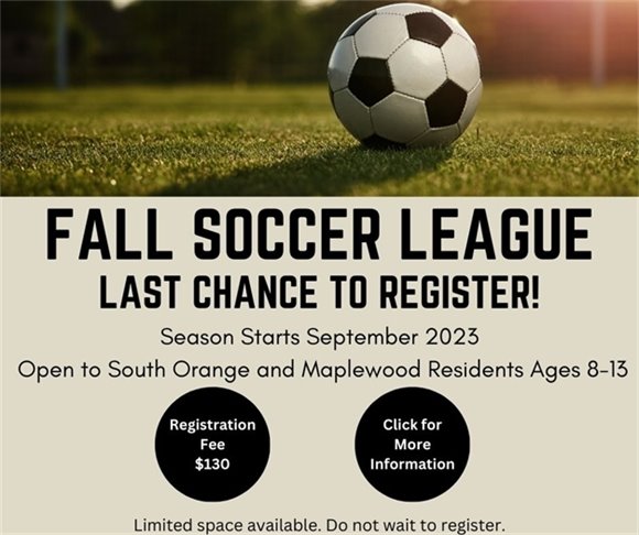 Last Chance to Register for Fall Soccer