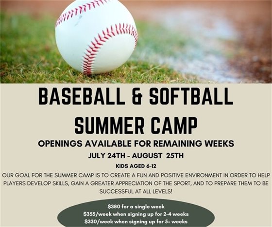Still Spots Available for Baseball/Softball Camp