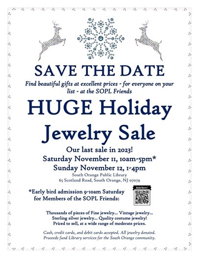 Friends of the South Orange Library Jewelry Sale Nov 11 and 12