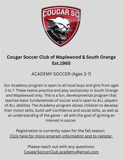 Cougar Academy Soccer Program Ages 3-7