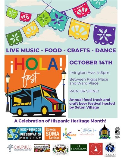 Hola Fest! Saturday October 14th from 4-8pm. Live Music, Food, Crafts, and Dance!
