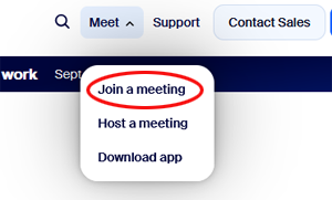 Zoom meet join dropdown copy